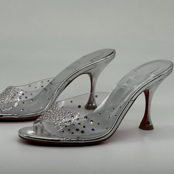 Christian Louboutin DEGRAMULE STRASS 85 Crystal Mules Sandals Heels Shoes - Picture 10 of 15